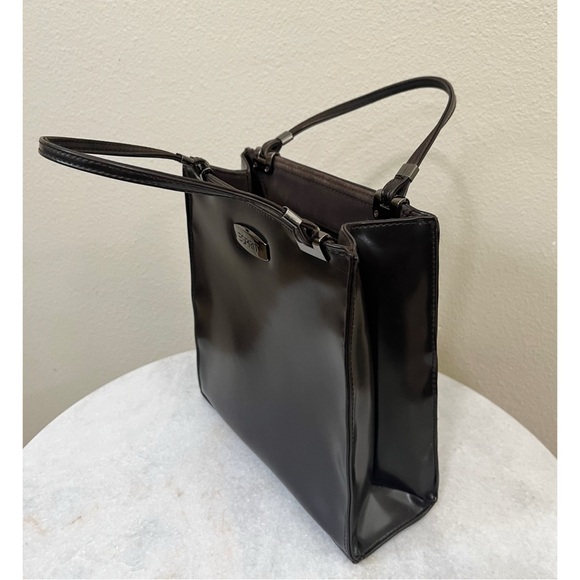 Vintage 90s Y2K Esprit Brown Faux Leather Mini Top Handle Box Bag - Picture 8 of 9